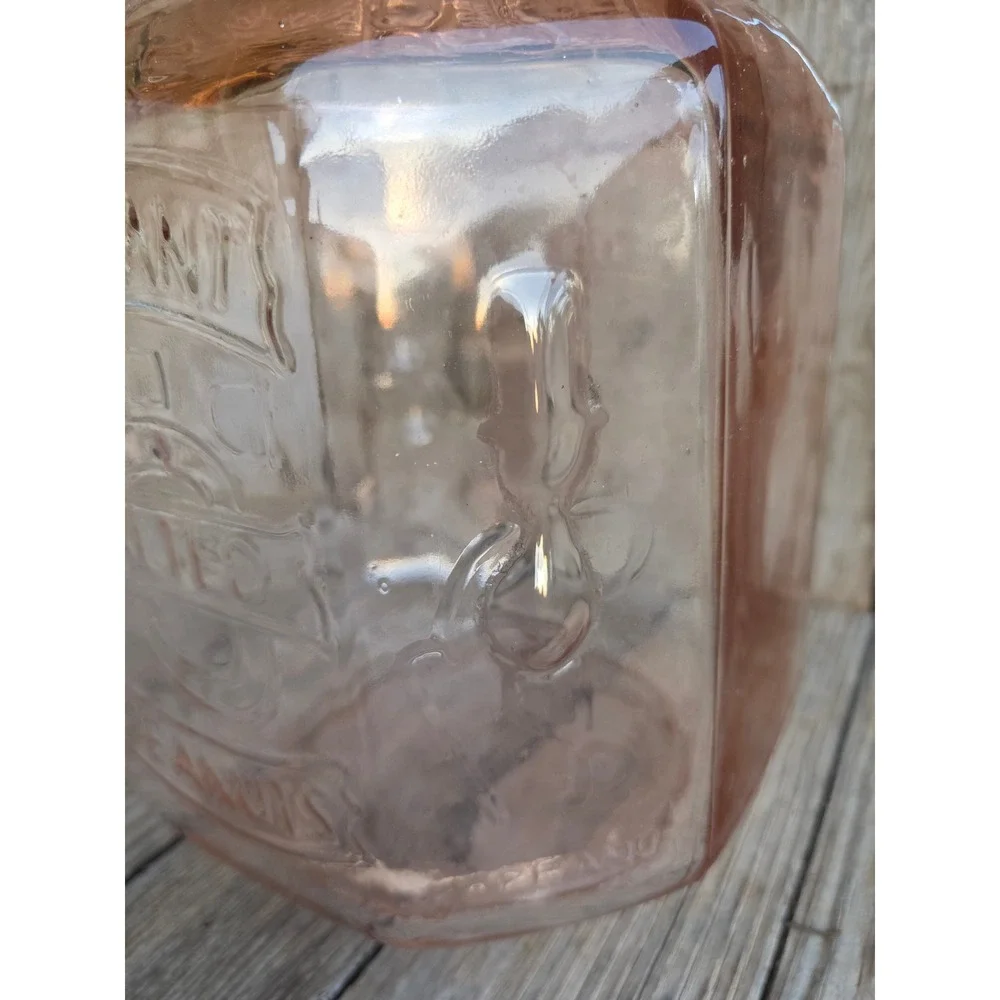 Planters Pennant 5 Cent Salted Peanuts Pink Glass Jar Mr Peanut Lid Finial 13